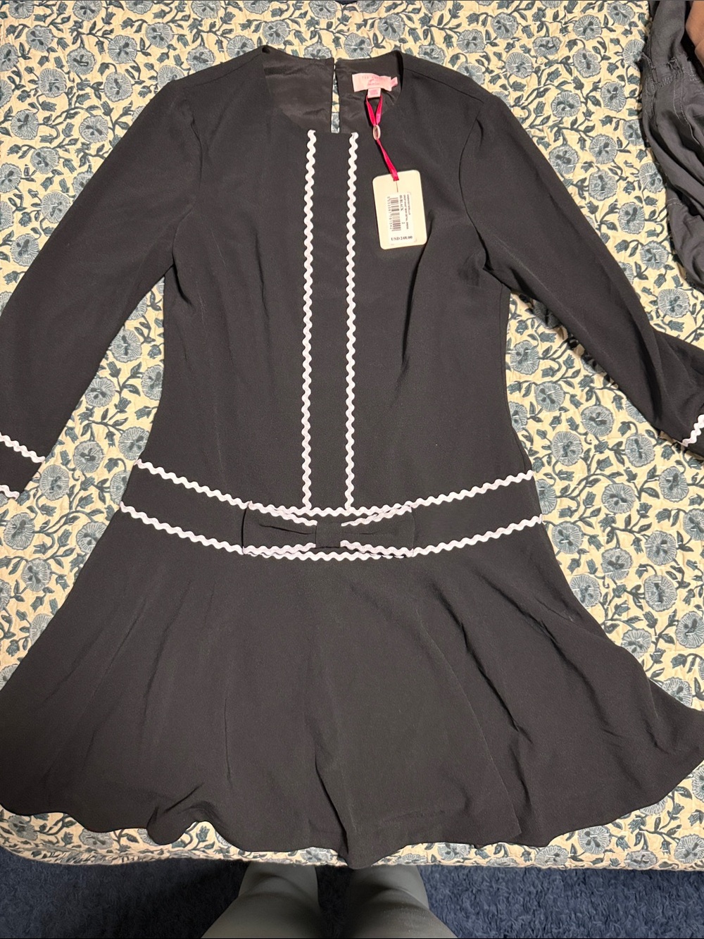 Ted Baker Black Long-Sleeve Dress with White Trim